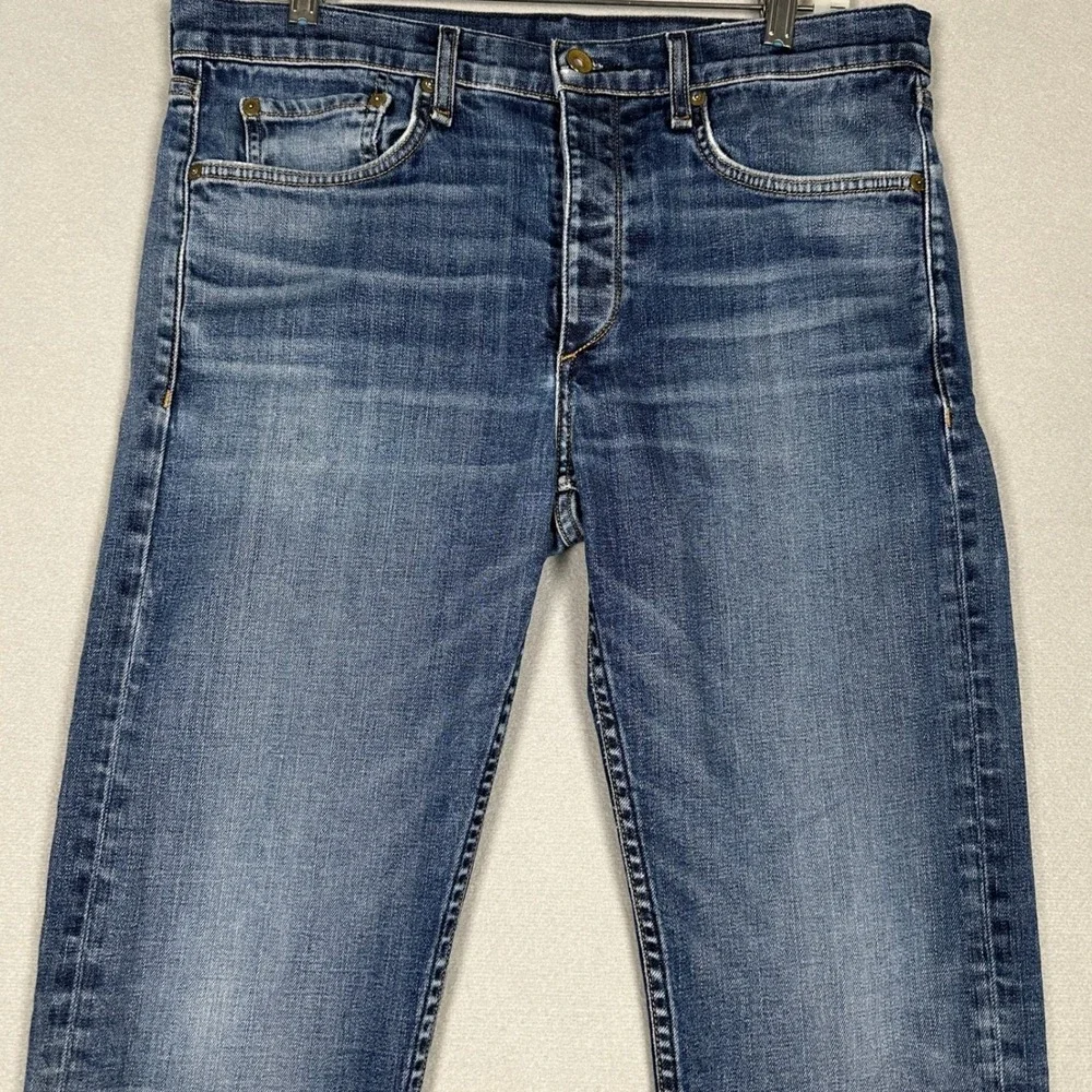 Rag Bone Fit 2 Slim Jeans Mens 32 Blue Tapered Leg Whiskering Button Fly Denim